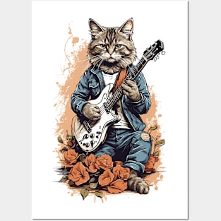 Serious Guitarist Cat Posters and Art